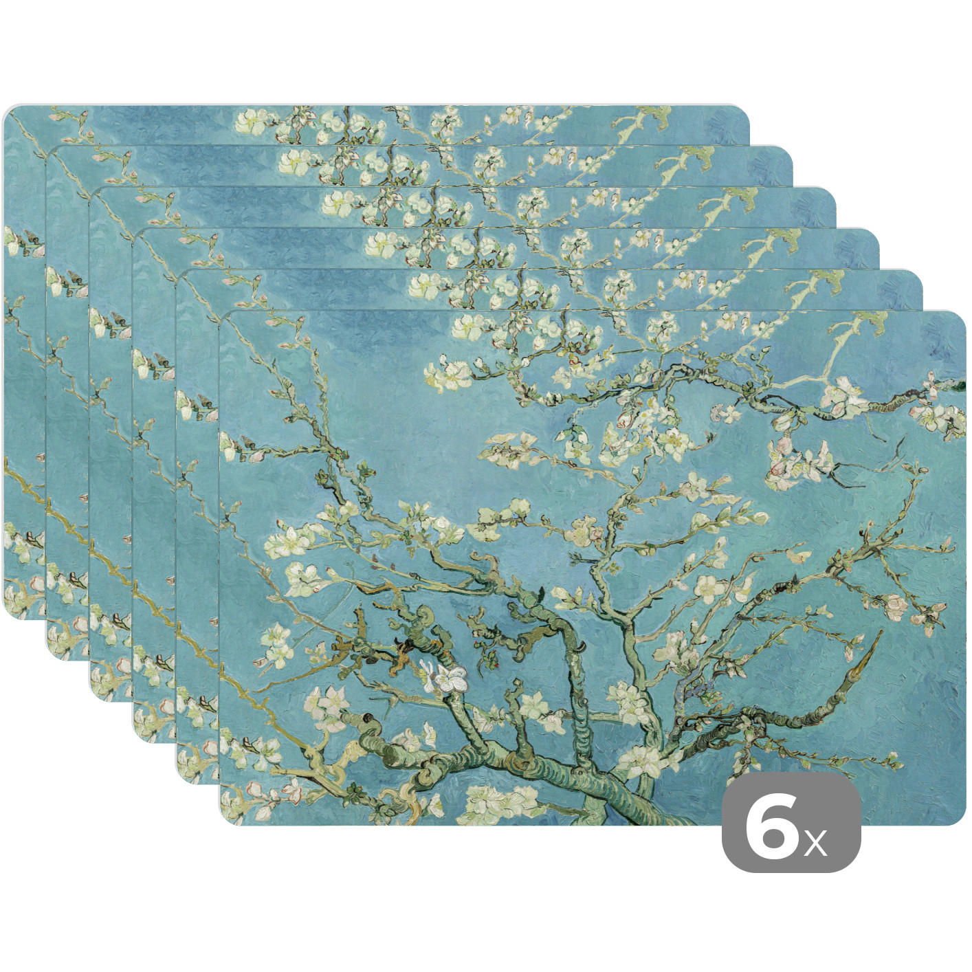 PLATZSETS 6er-Set Mandelblüte - Van Gogh - Kunst - Blumen 45x30 cm - Pastellblau, Kunststoff (45/30cm) - MuchoWow