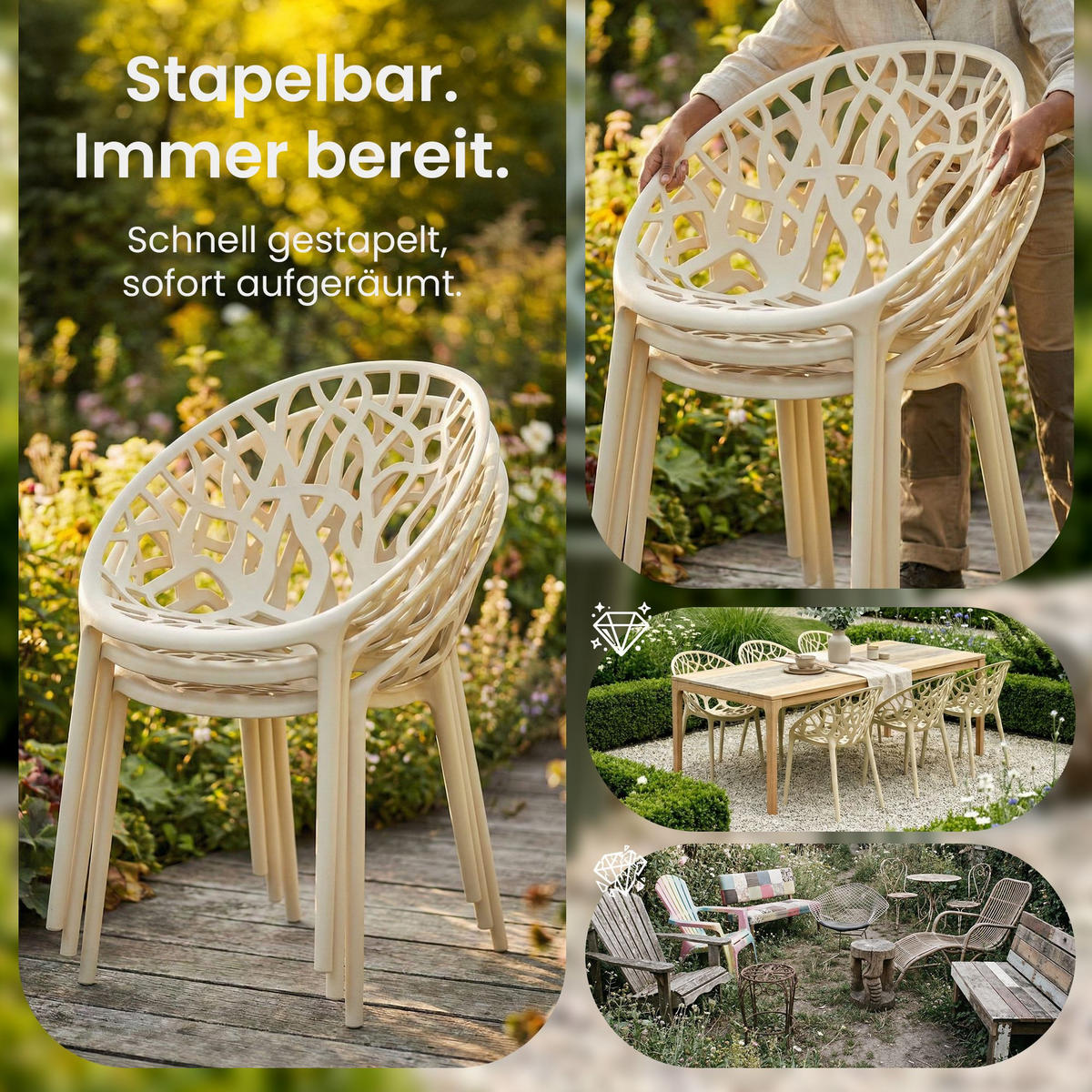 GARTENSTUHL Kunststoff Creme - Creme, Kunststoff (59/80/60cm) - CLP