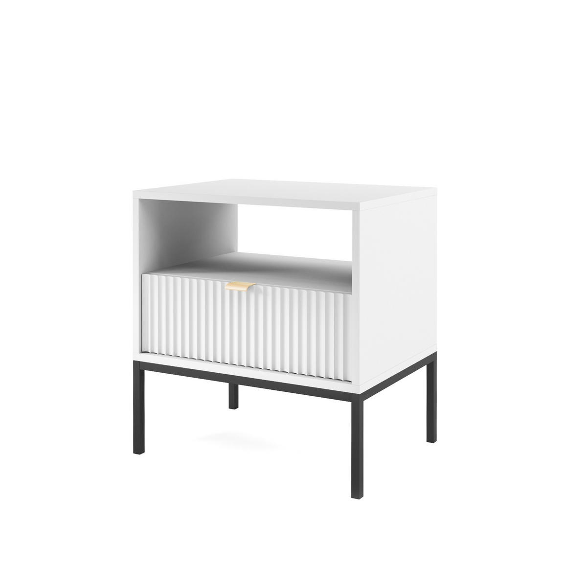 NACHTTISCH Nova Weiß, Schwarze Beine, mit Schublade - Schwarz/Weiß, Holzwerkstoff/Metall (54/56/39cm) - Bettso