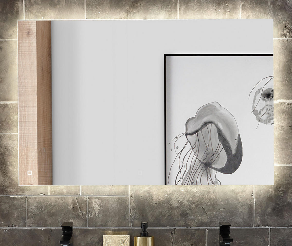 BADSPIEGEL mit LED Beleuchtung und Touchschalter, Wandspiegel 100 cm - Weiß, Glas (100/54/3cm) - Furn.Design