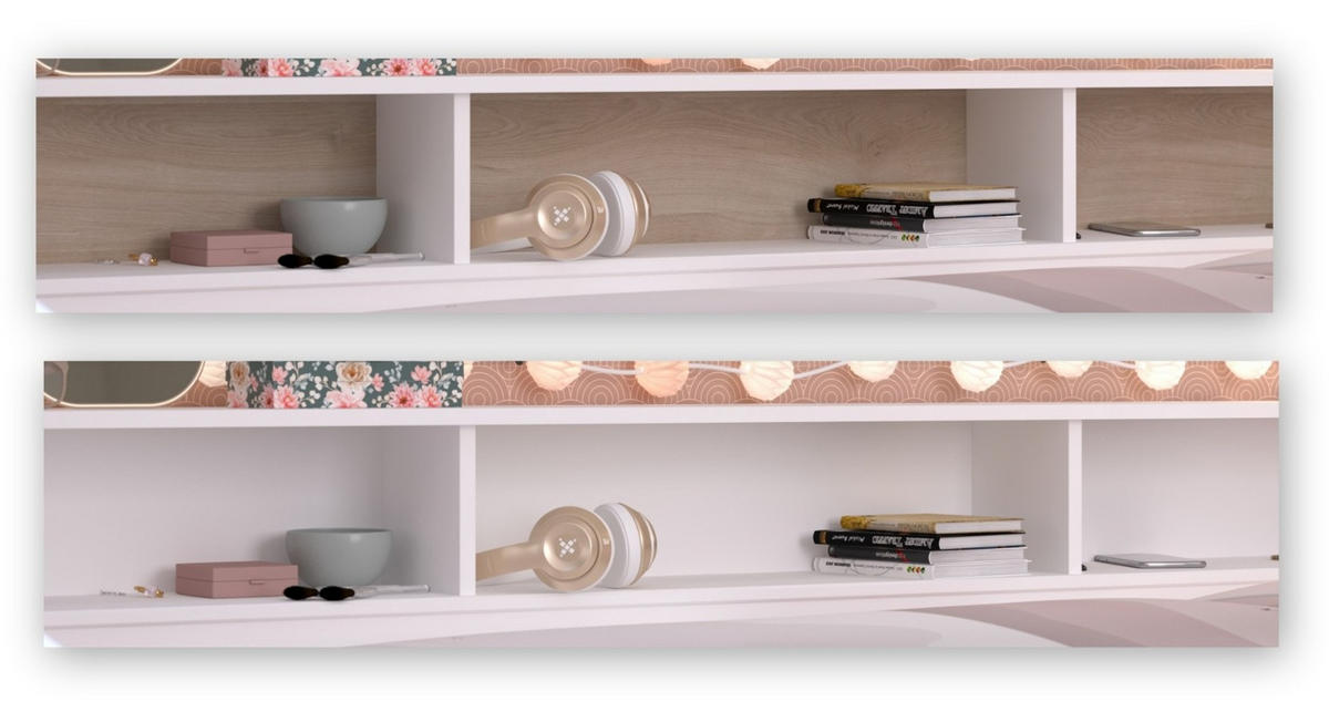 KINDERZIMMER Set 2-tlg. Schreibtisch und Bett mit Stauraum 90x200 cm - Silberfarben/Weiß, Holz/Holzwerkstoff (203/82/113cm) - Parisot Meuble