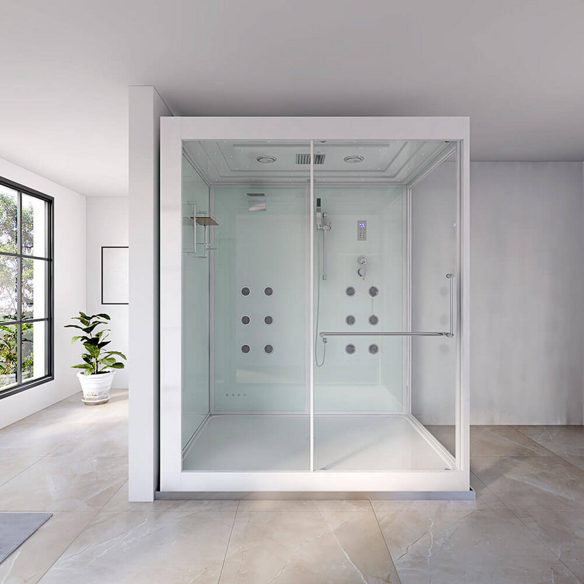 DAMPFDUSCHE DESIGN XL - XL - Weiß, Glas (130cm) - Home Deluxe