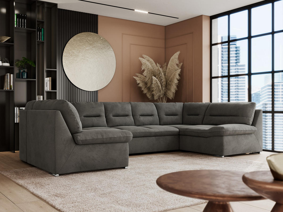 WOHNLANDSCHAFT COMODO U Dunkelgrau Velvet - Dunkelgrau/Silberfarben, Textil/Metall (340/93/206cm) - MKS