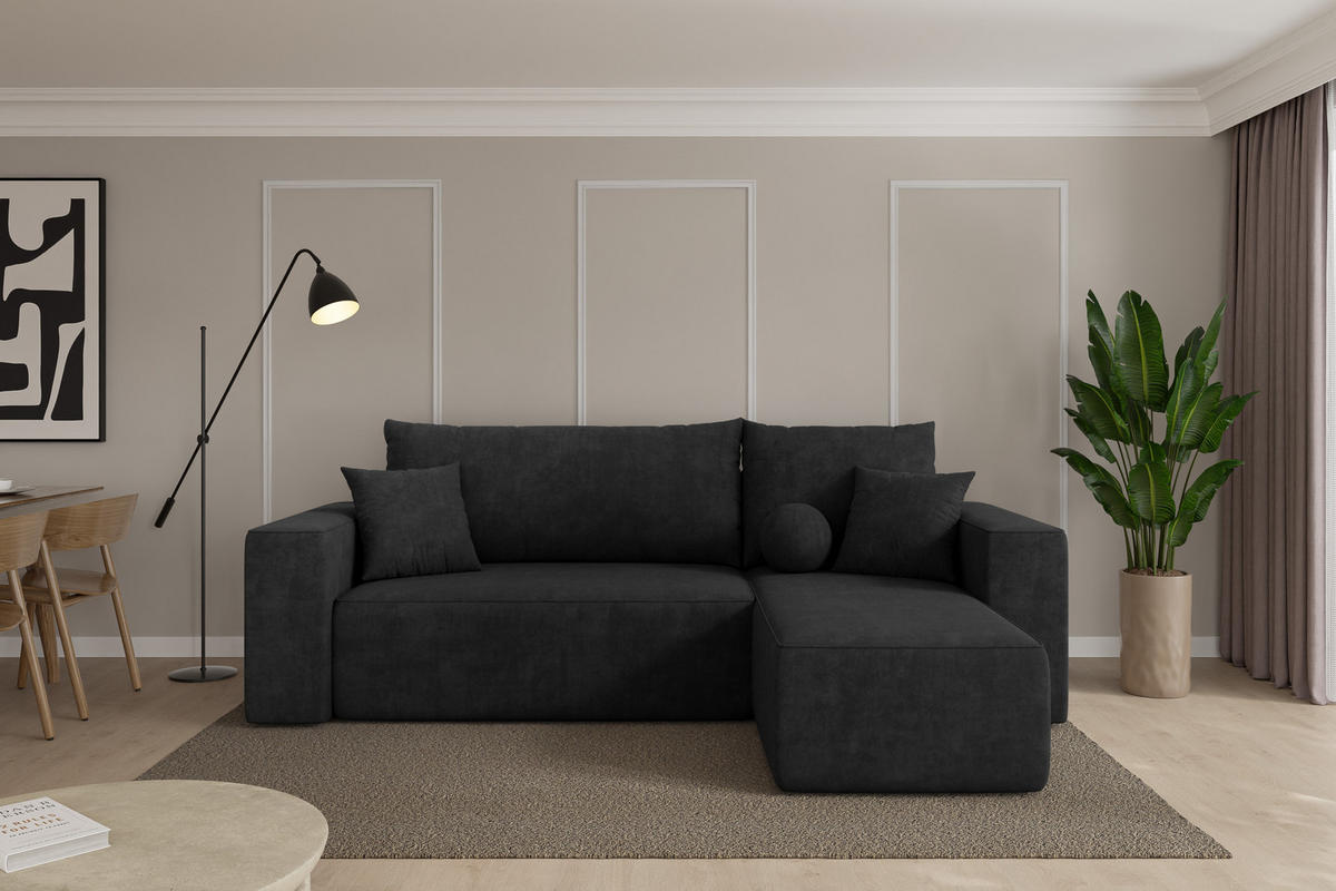 ROHOVÁ SEDAČKA s funkcí spaní, otoman vpravo SENO-L 249x139x85 černá velur - černá, kompozitní dřevo/textil (249/139cm) - ALTDECOR