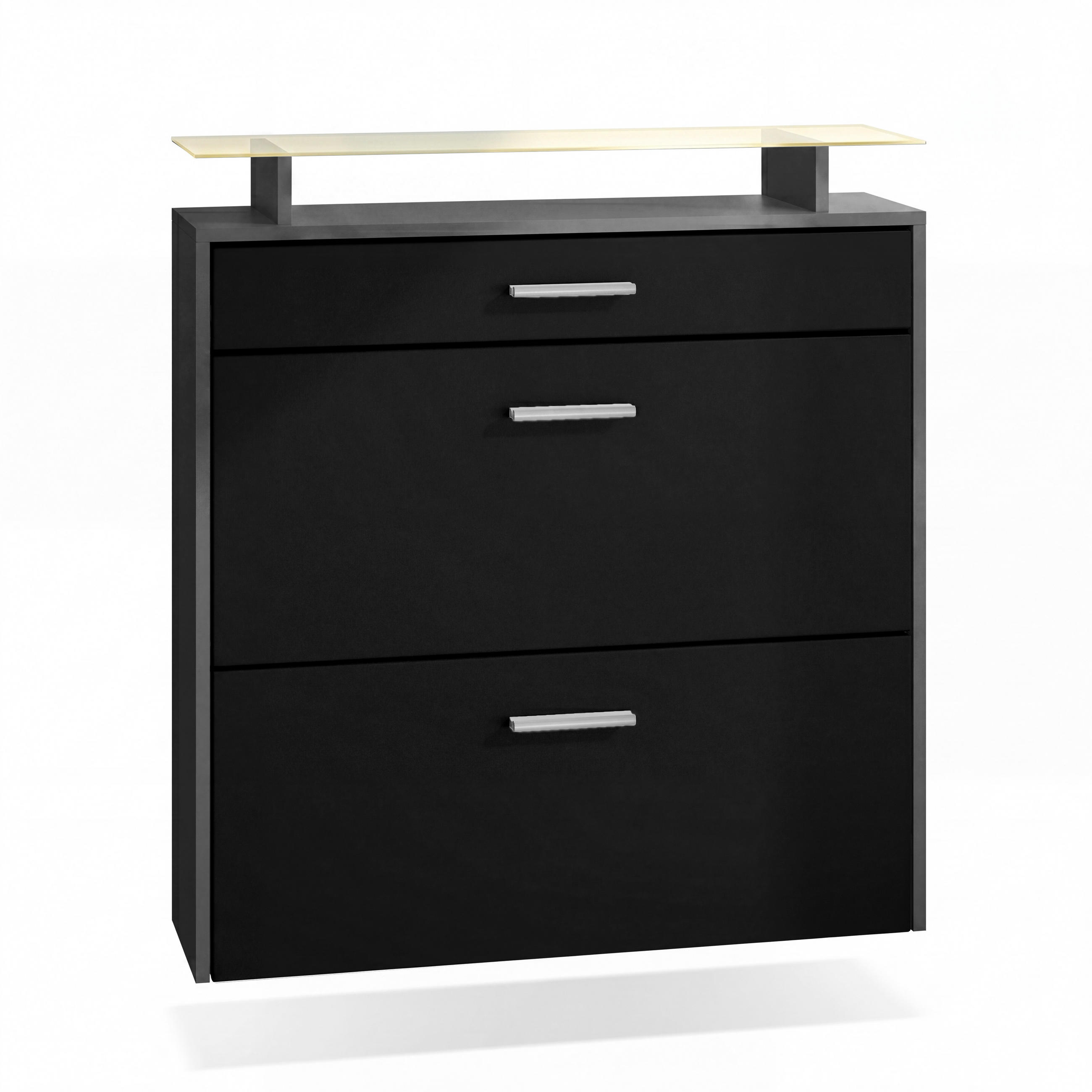 SCHUHSCHRANK Malea Fronten in Schwarz matt - Schwarz, Holzwerkstoff (89/96/23cm) - Vladon