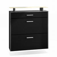 SCHUHSCHRANK Malea Fronten in Schwarz matt - Schwarz, Holzwerkstoff (89/96/23cm) - Vladon