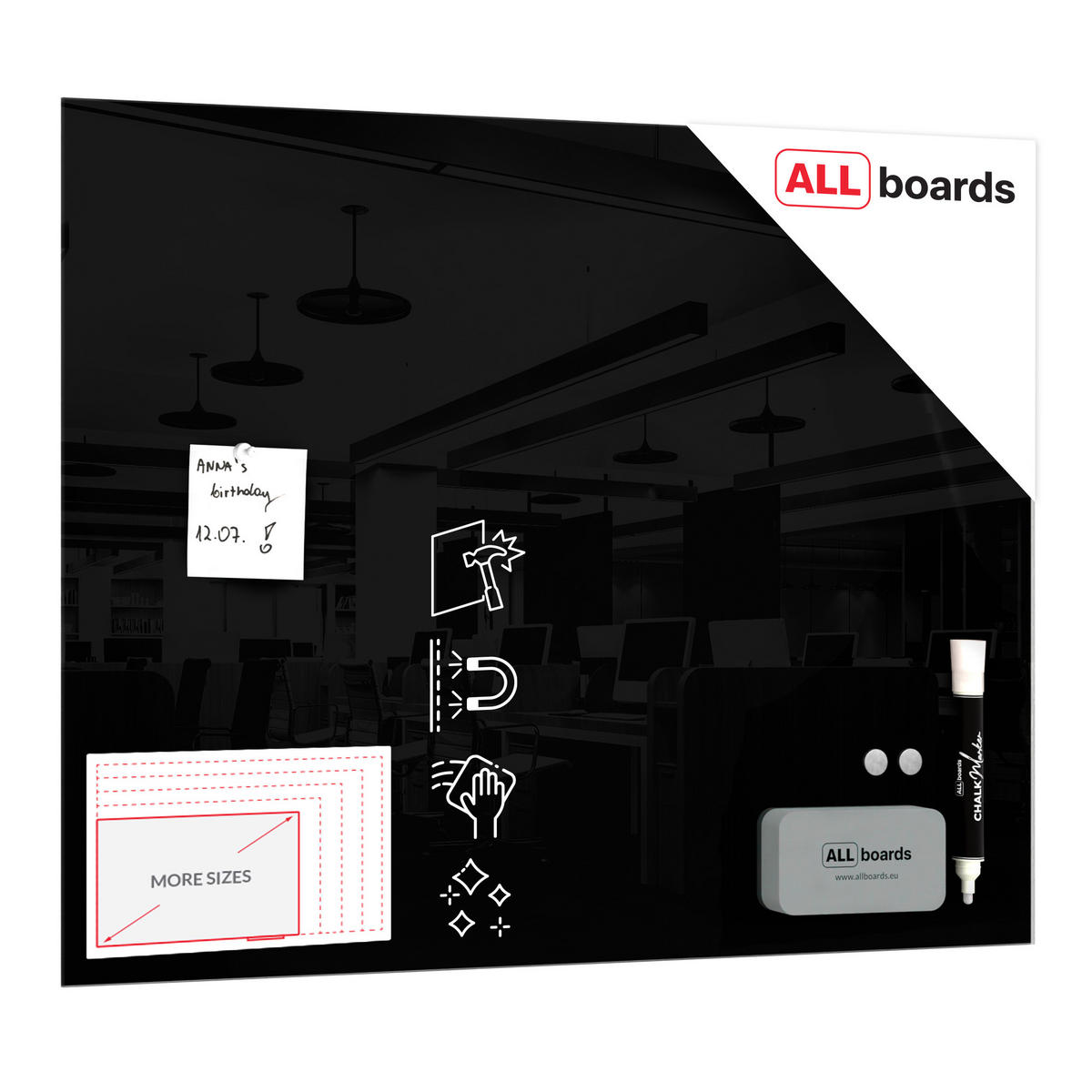 GLASBOARD - Schwarz 80x60cm - Schwarz, Glas (80/60/0.7cm) - ALLboards