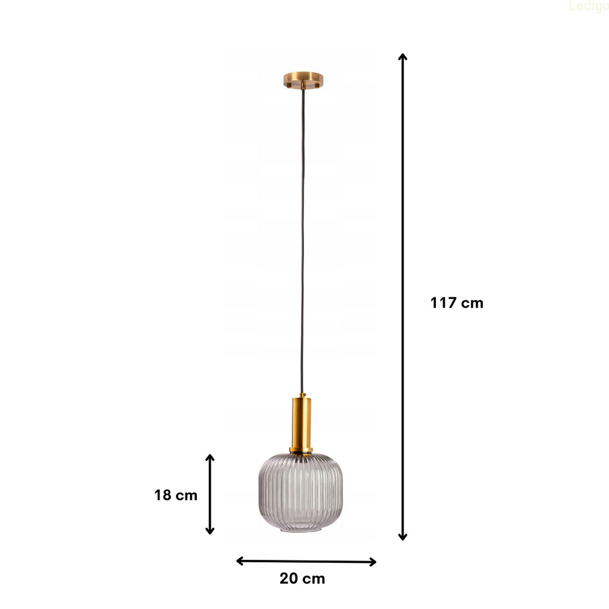 PENDELLEUCHTE Paris - Goldfarben/Hellgrau, Glas/Metall (20/20/117cm)
