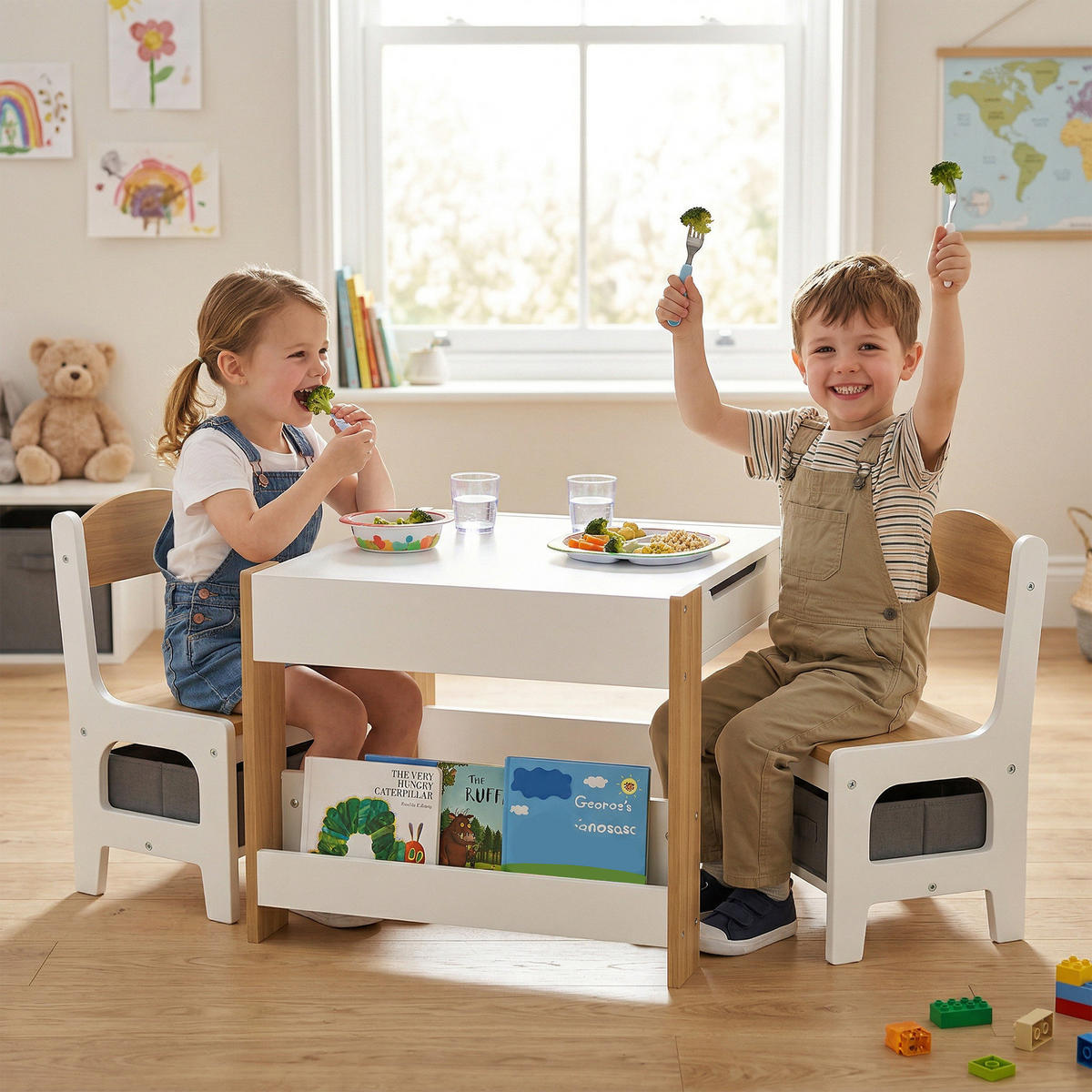 KINDERSITZGRUPPE DE-17525 Weiß/Naturholz - Naturfarben, Holzwerkstoff (61.5/48/61.5cm) - ComfortXL