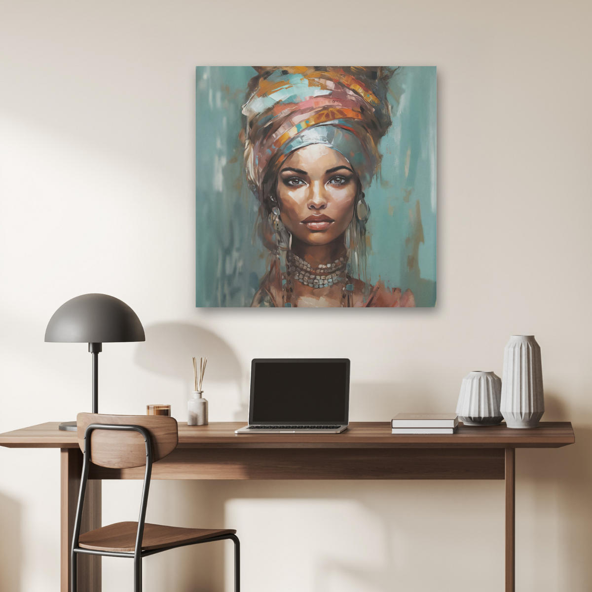 AKUSTIKBILD Frau - Kunst - Schmuck - Porträt Akustikpaneele 80x80 cm - Blaugrau, Kunststoff (80/80/0.9cm) - MuchoWow