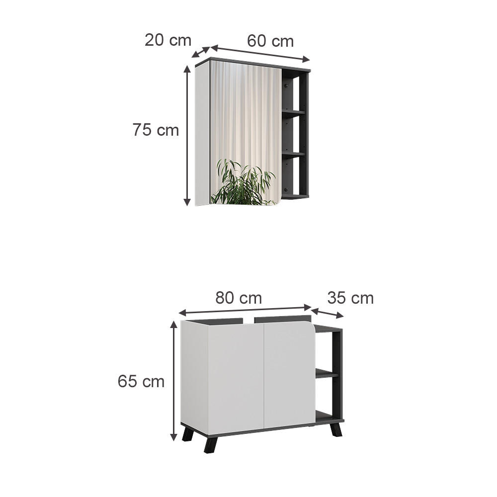 BADMÖBEL-SET Karen Anthrazit/Weiß 2 Teile - Anthrazit/Weiß, Holzwerkstoff (80/65/35cm) - Vicco