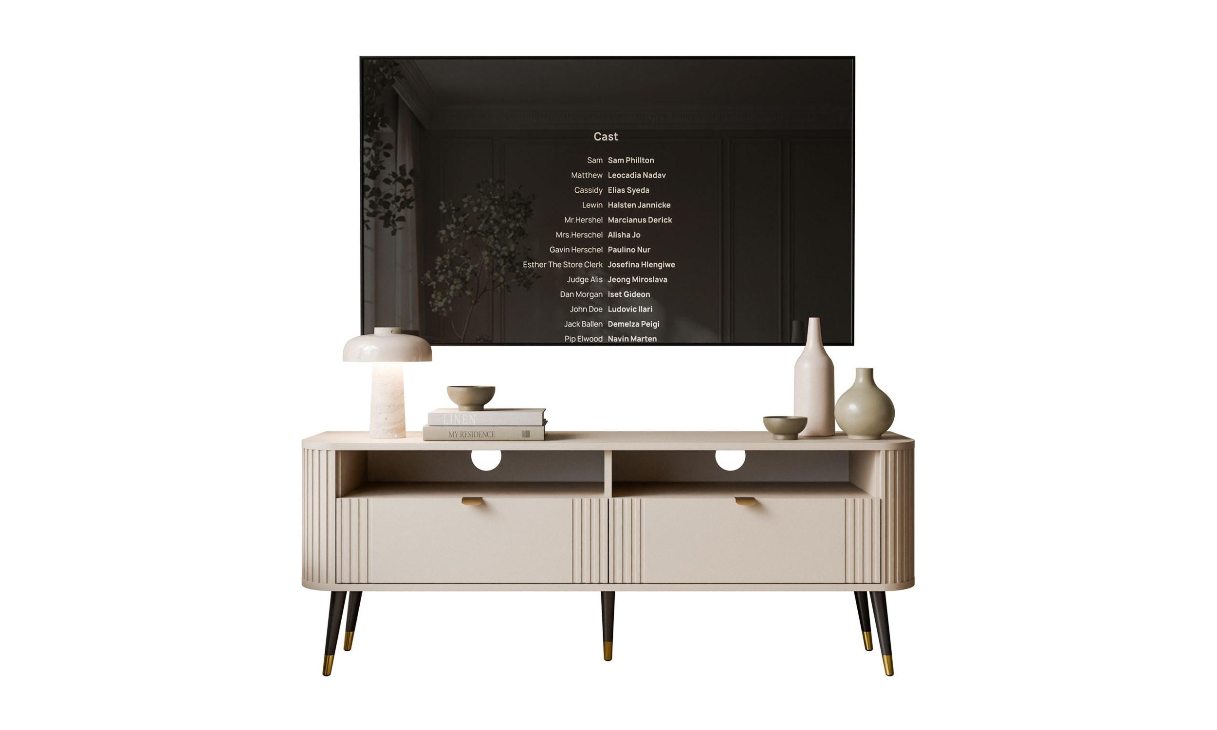TV-SCHRANK YVETTE 138/40/53 cm Kaschmir 2 Schubladen - Kaschmir/Goldfarben, Holzwerkstoff/Metall (138/53/40cm) - Lookway
