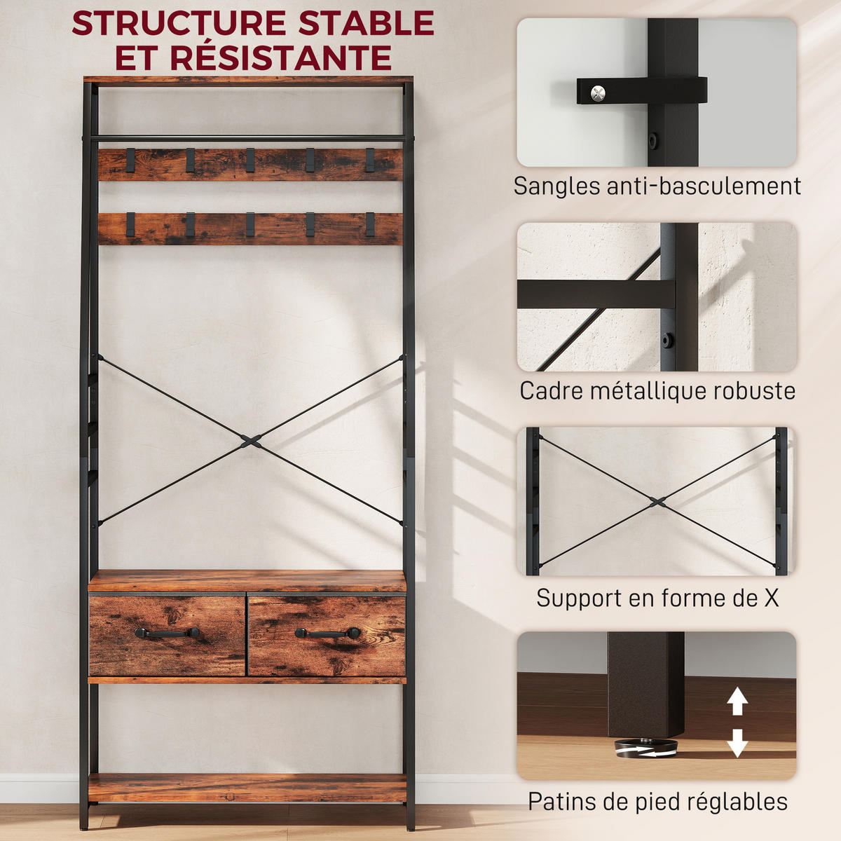 GARDEROBENSTÄNDER DE-17885 Rostbraun - Braun, Metall (30/180/80cm) - ComfortXL