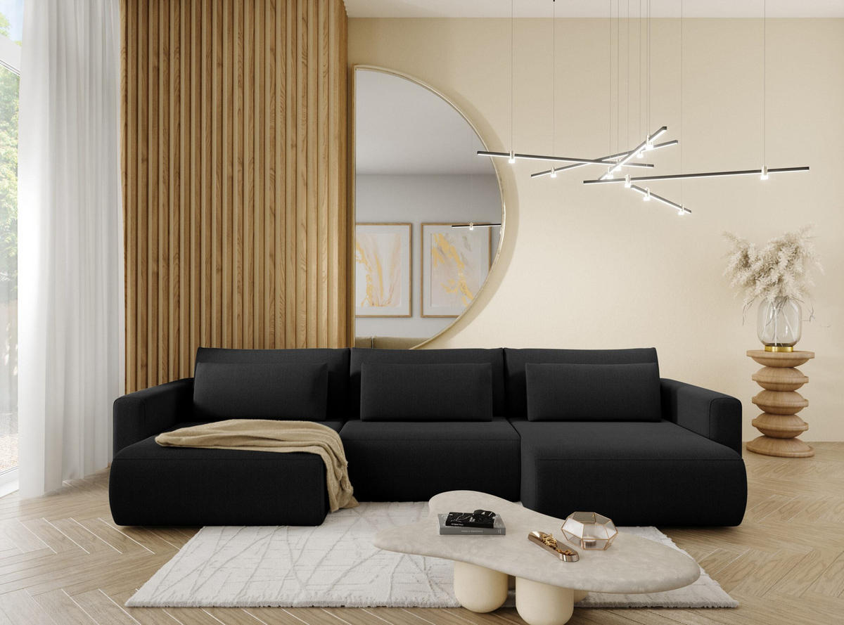 ECKSOFA mit Schlaffunktion U Schwarz - Schwarz, Textil (340/149cm) - Furnisell
