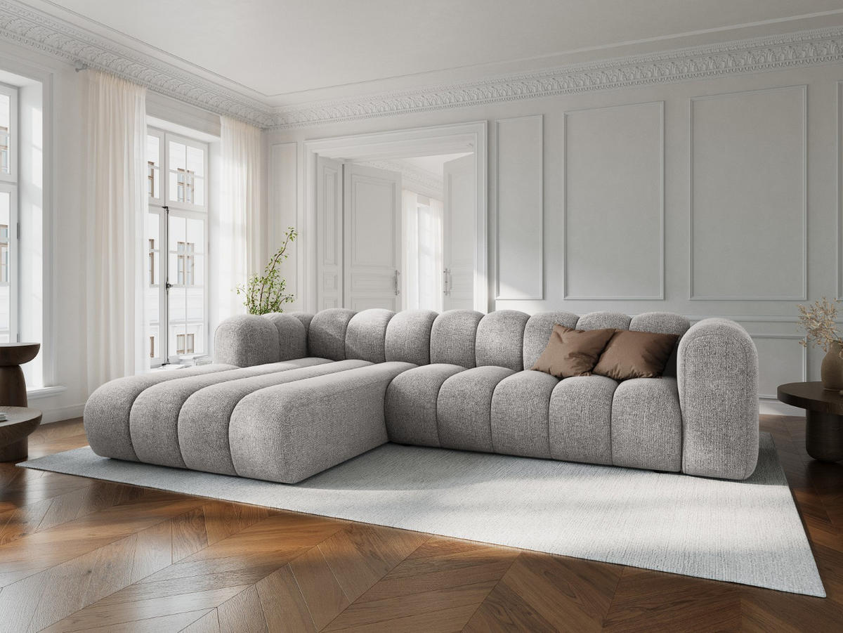 ECKSOFA modular links Lupine aus Chenille-Stoff hellgrau 4 Sitzplätze - Hellgrau, Textil (177/290cm) - Micadoni