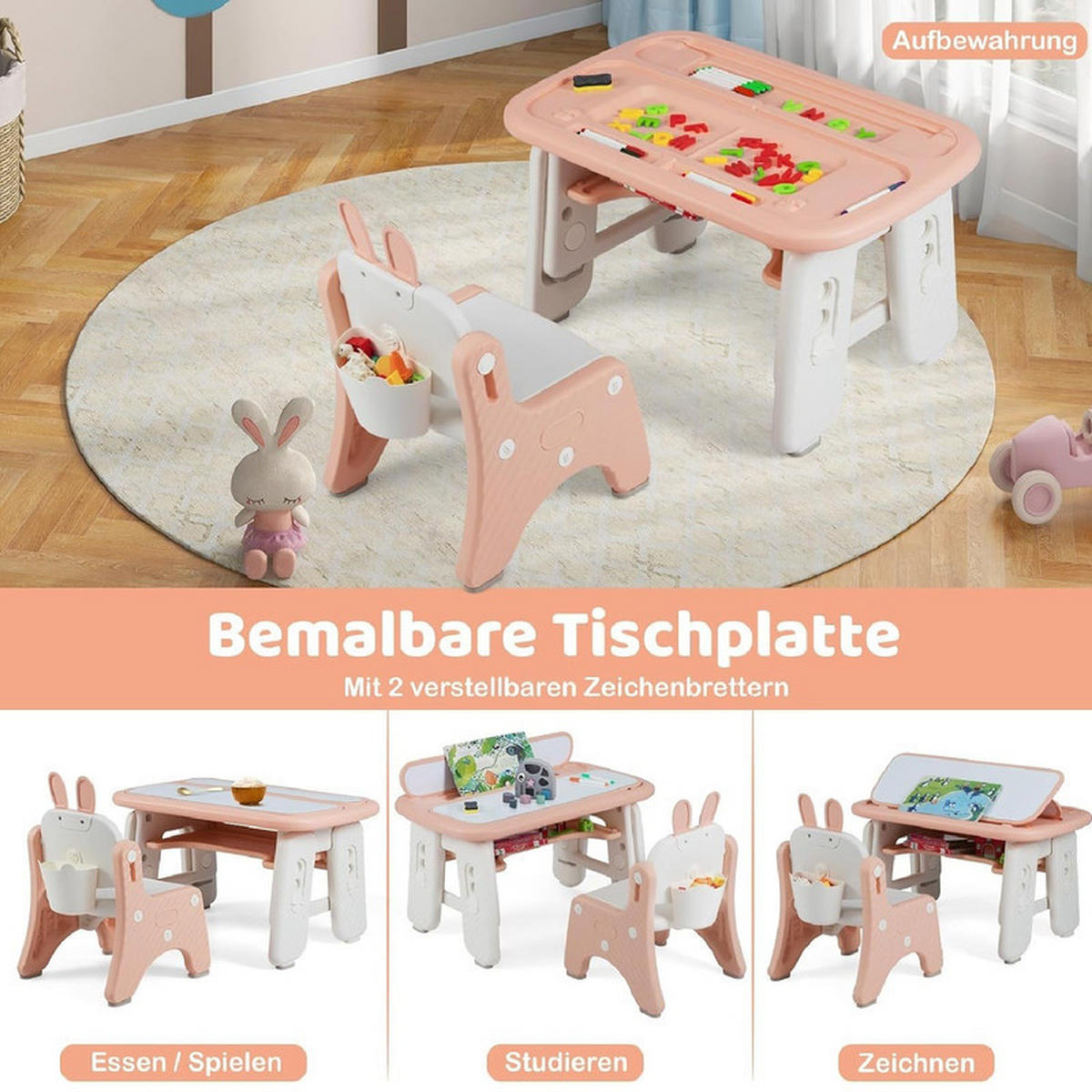 KINDERTISCH mit Stuhl rosa(2-tlg) - Pink, Kunststoff (80/40/50cm) - COSTWAY