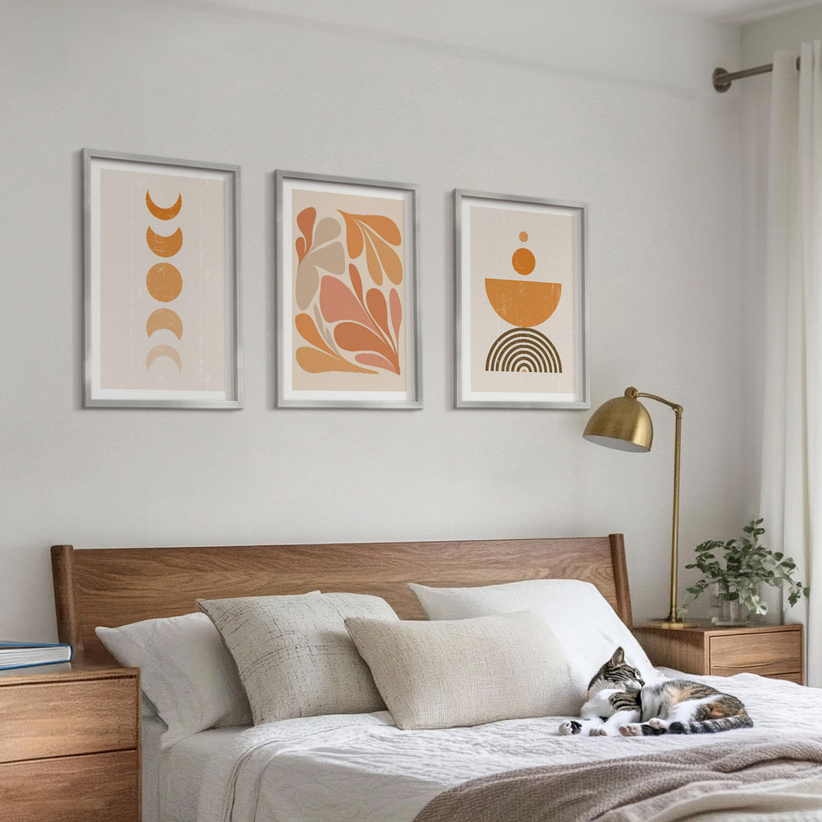BILDER SET 3er Set - 40x60 cm Silberner Rahmen - Abstrakte orange Formen - Silberfarben, Kunststoff (40/60cm) - TULUP