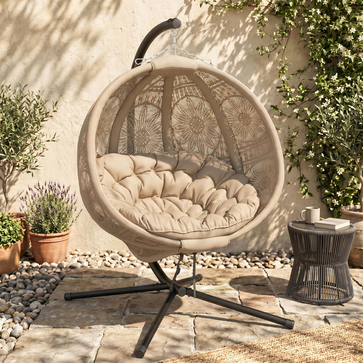 HÄNGESESSEL, Stahl, Polyesterstoff, Sand - Sandfarben, Textil (116/176/125cm) - Outsunny