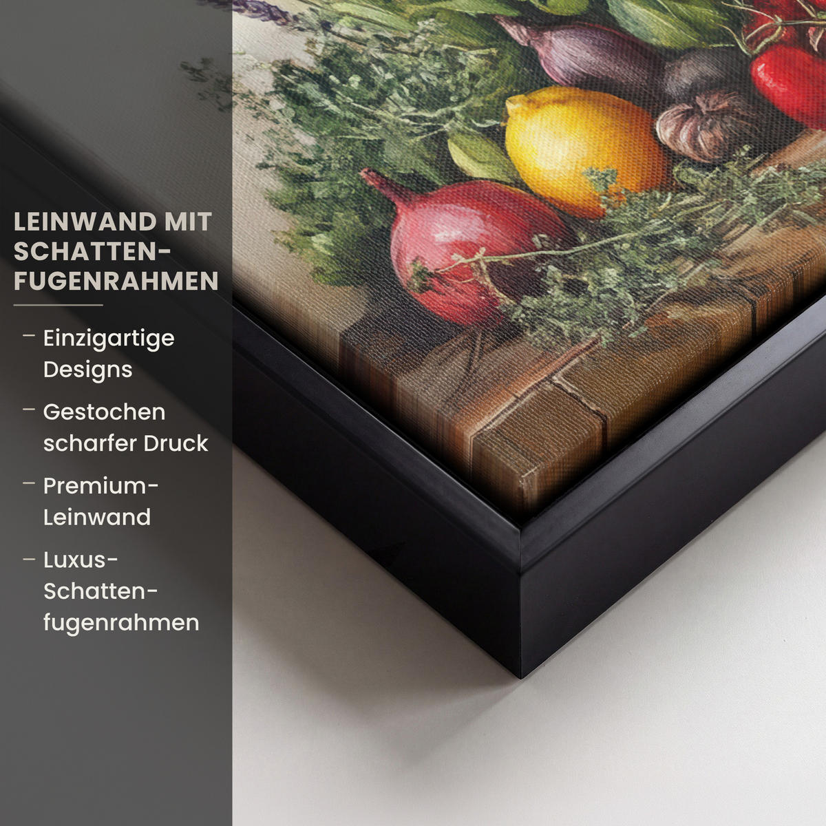 LEINWAND Bilder mit Rahmen - Stilleben - Kräuter - Gewürze - Früchte - Farbenfroh - 30x20 - Grün, Textil (30/20cm) - MuchoWow