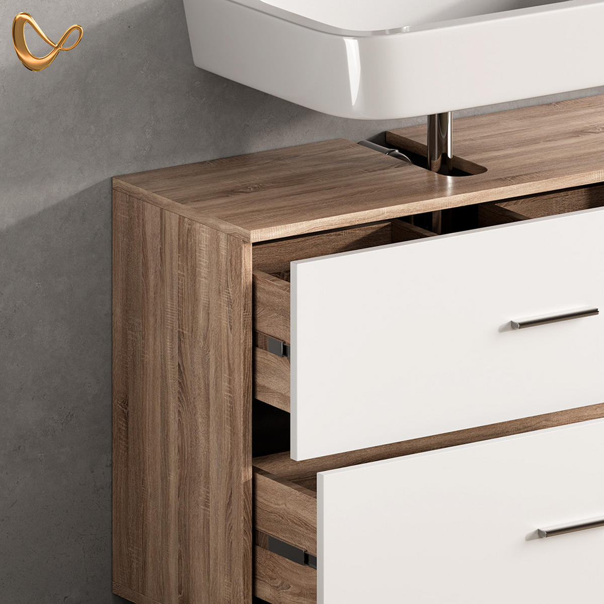 WASCHBECKENUNTERSCHRANK Eisak Weiß/Sonoma 80 x 60.8 cm - Weiß/Sonoma Eiche, Holzwerkstoff (80/60.8/33cm) - Livinity®