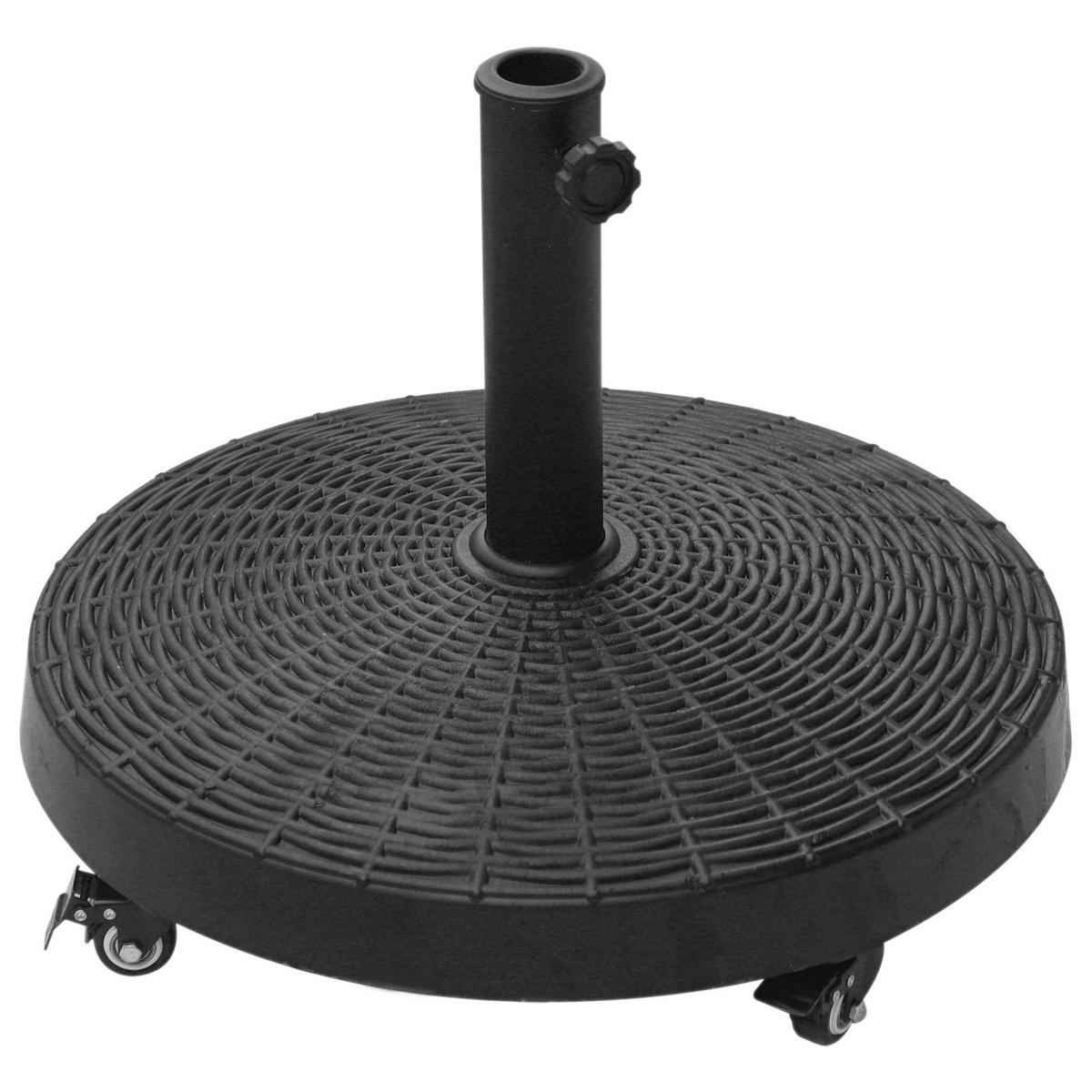 SCHIRMSTÄNDER DE-05545 Mit Rollen, Rattanoptik Schwarz - Schwarz, Metall (52/52cm) - ComfortXL