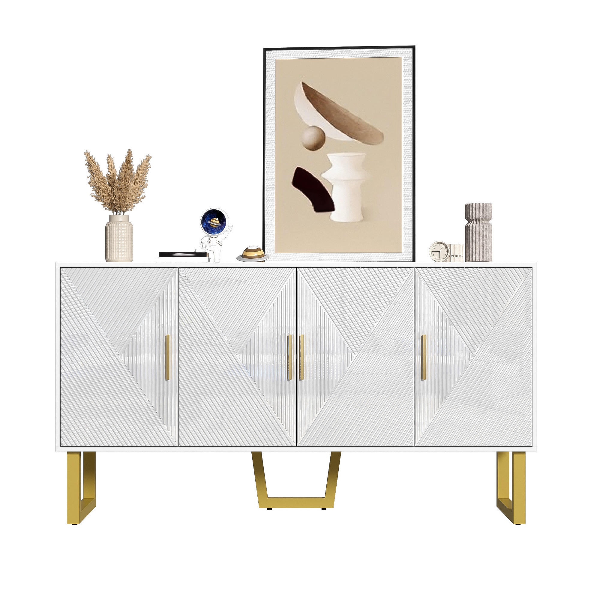SIDEBOARD 4-türig 150 x 40 x 82 cm Weiß mit verstellbaren Regalböden - Weiß, Holzwerkstoff (150/82/40cm) - Meubliv