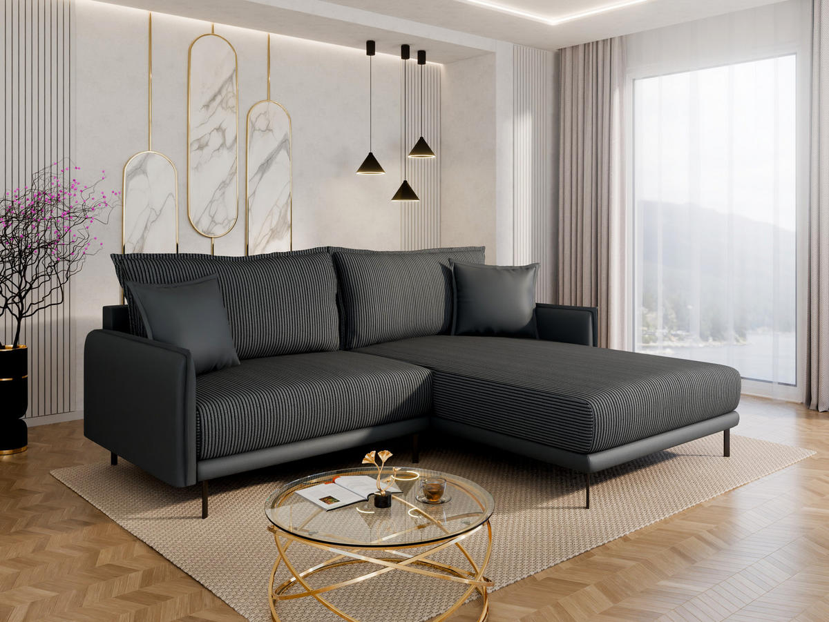 ECKSOFA Selva – modernes Design trifft auf höchsten Komfort, Schwarz - Schwarz, Holz (246/190cm) - Panda Möbel