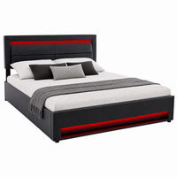 POLSTERBETT mit Stauraum, USB und LED 160x200 cm PU Black - Schwarz, Metall (160/200cm) - Meubliv