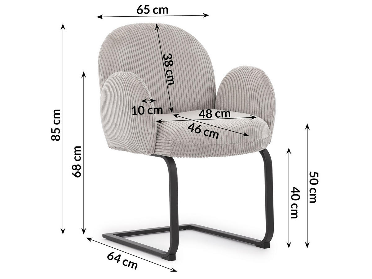 ARMLEHNSTUHL 2er Set Vela im runden Design aus grauem Cord - Schwarz/Grau, Holz/Textil (65/85/64cm) - S-Style Möbel
