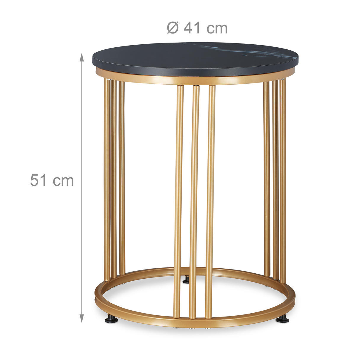 MĂSUȚĂ Neagră efect de marmură 51x41 cm - auriu, compozit lemnos/metal (41/41/51cm) - Relaxdays