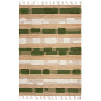 TEPPICH Hoch-Tief Struktur Gestreift, Patchwork-Optik, mit Fransen wendbar, Esszimmer schmutzabweisend Natur-Grün Rechteckig 120x170 - Grün, Textil (170/120cm) - KADIMA DESIGN