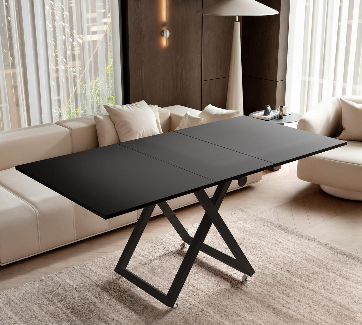 COUCHTISCH ARIA 120-160/80 cm, Höhenverstellbar, Schwarz - Schwarz, Holzwerkstoff/Metall (120/80/38cm) - Idohome