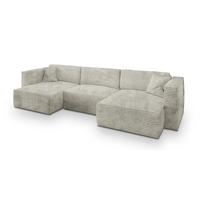 WOHNLANDSCHAFT SARMO Hellgrau Kordstoff mit Schlaffunktion - Hellgrau, Holz (347/90/148cm) - MASSENO