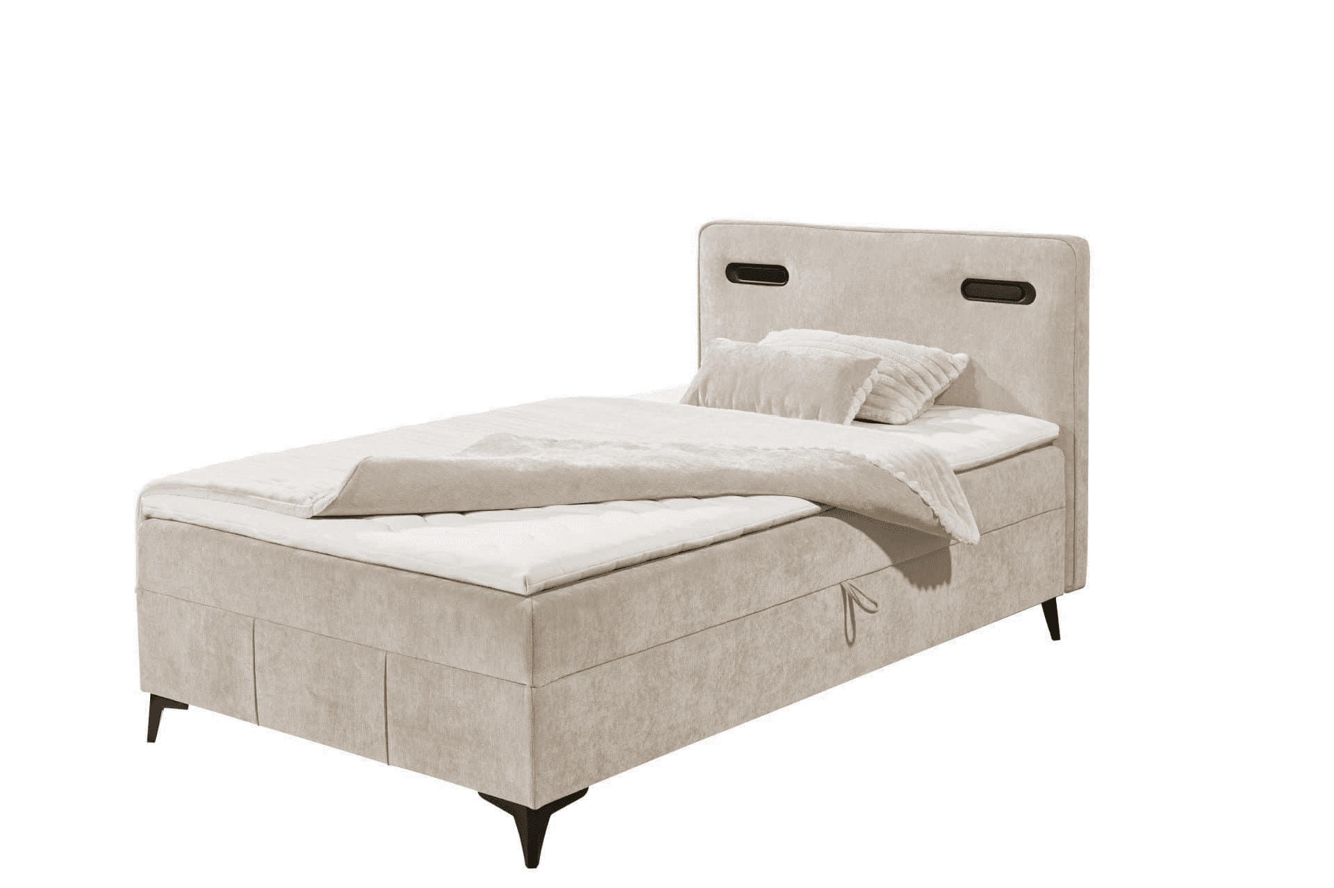 BOXBETT 120x200 inkl. Topper, Bettkasten und LED-Beleuchtung - Beige/Schwarz, Holz/Holzwerkstoff (120/200cm) - ed exciting design