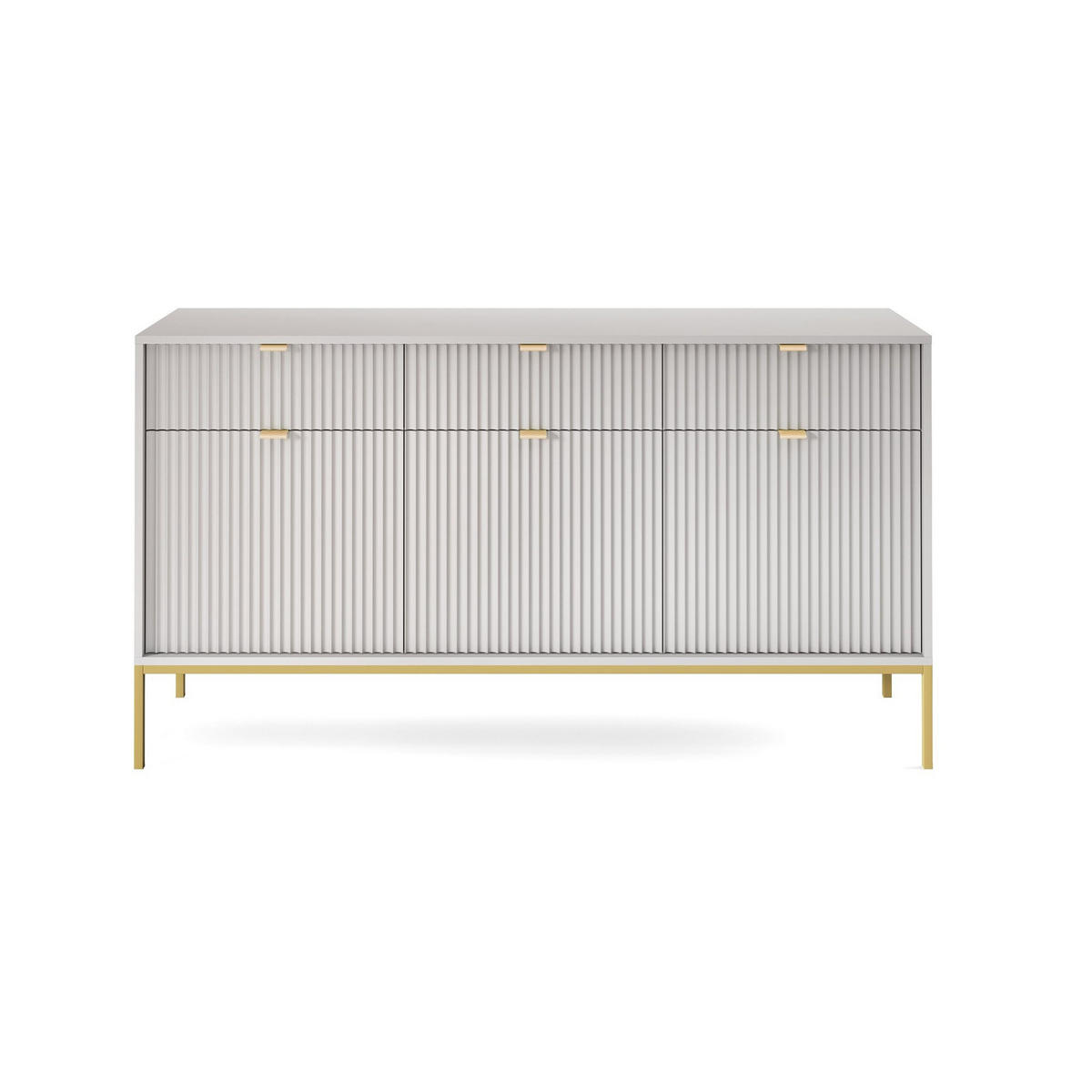 KOMMODE Nova Grau, Golden Beine, Dreitürig - Goldfarben/Grau, Holzwerkstoff/Metall (154/83/39cm) - Bettso