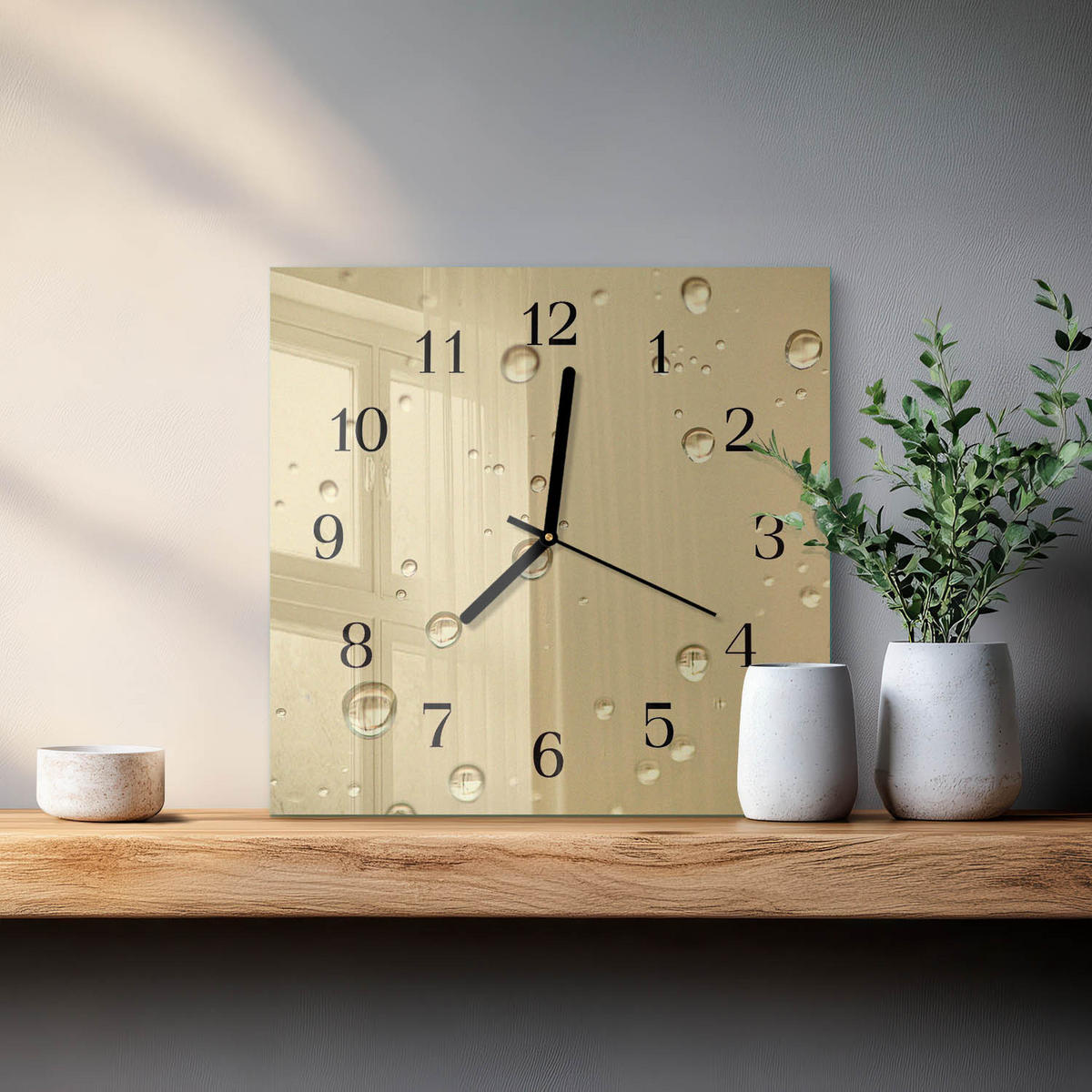 WANDUHR 30x30 cm - Tropfen - Braun, Glas (30/30/0.4cm) - TULUP