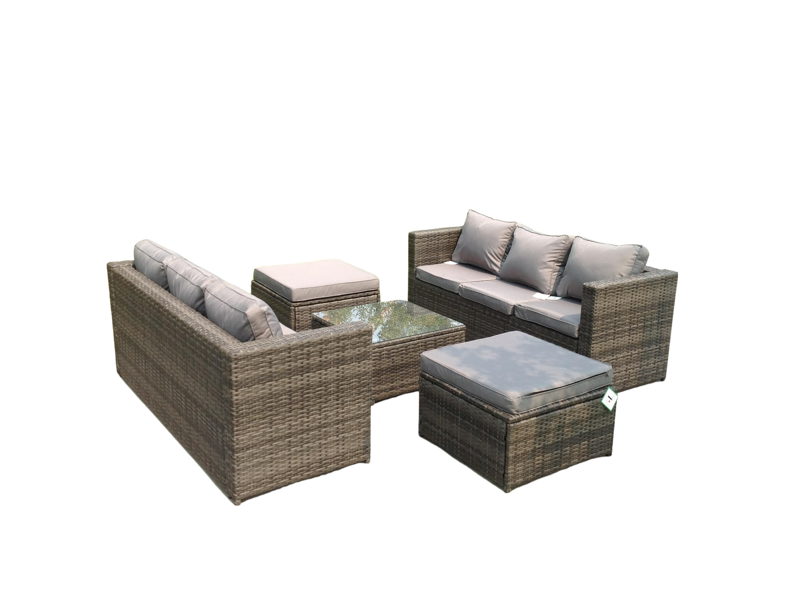 GARTENSET Polyrattan 8-Sitzer - Dunkelgrau/Grau, Glas/Kunststoff - Fimous