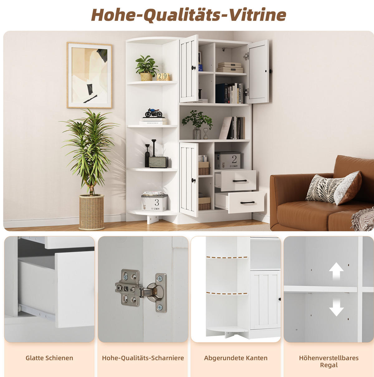 HIGHBOARD 104/155/35 cm Weiß aus Spanplatte mit 14 Ablageflächen - Weiß, Holzwerkstoff (35/155/104cm) - OKMYHOME