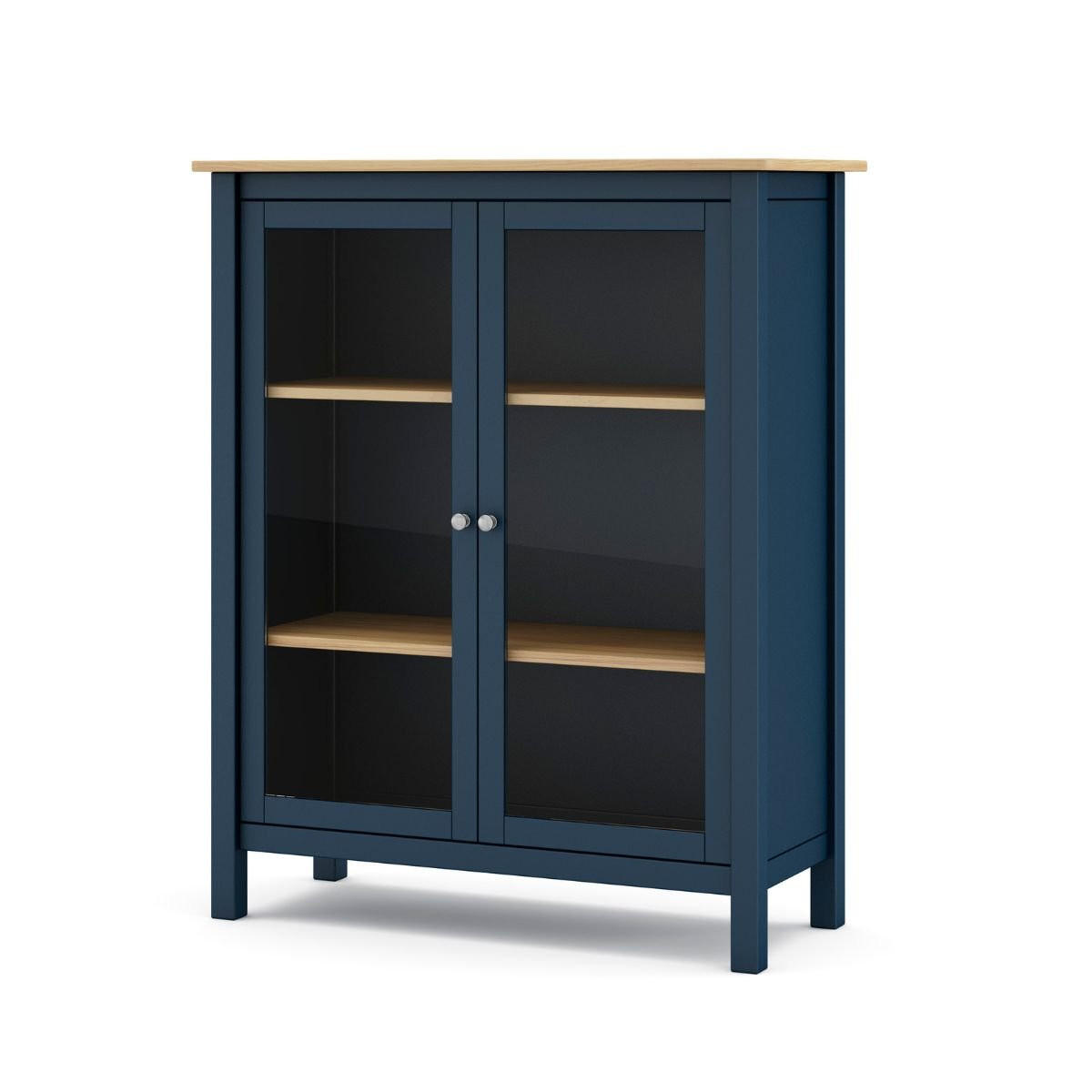 VITRINE 2 Türen L90 x H110 cm - Misti - Blau, Holz (40/110/90cm) - Calicosy
