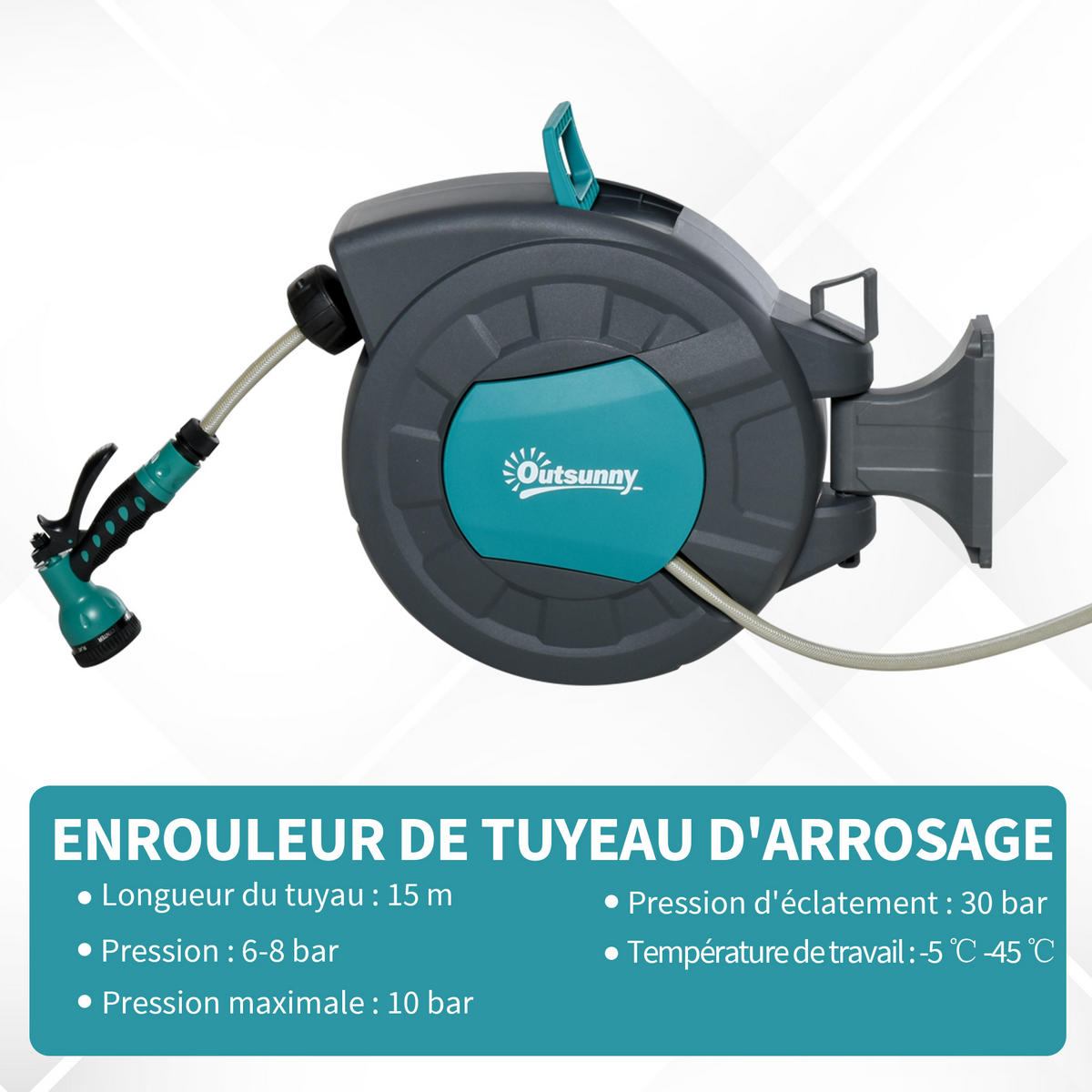 SCHLAUCHAUFROLLER DE-13741 Türkis & Grau - Türkis, Kunststoff (17/40/50cm) - ComfortXL