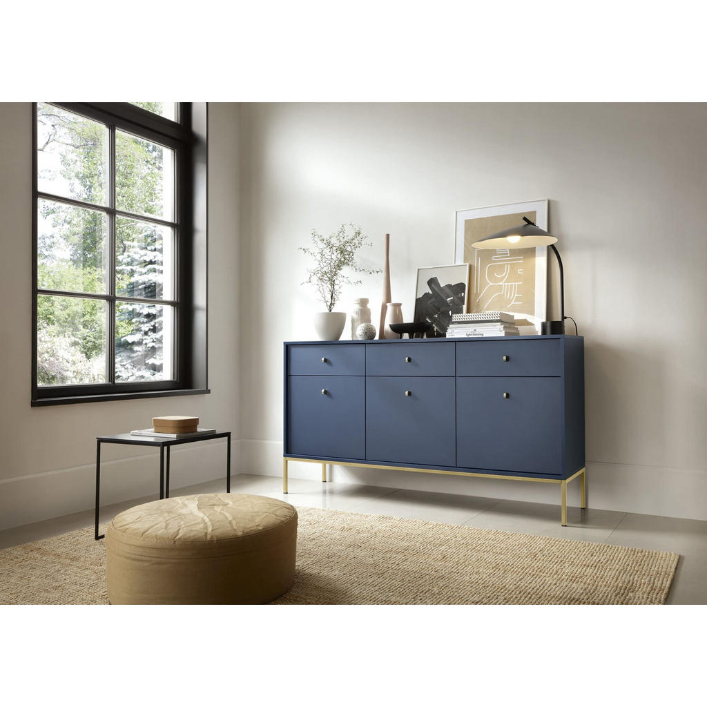 Thumbnail - Möblo Kommode, Dunkelblau, Gold, Holzwerkstoff, 3 Schubladen, 154x83x39 cm, Wohnzimmer, Kommoden & Sideboards, Kommoden