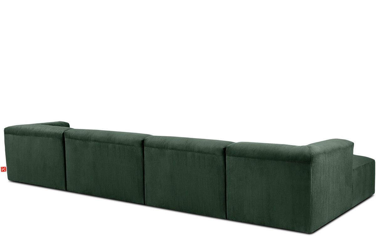 PANORAMA-ECKSOFA BUFFO 7/8 Sitzer mit extrem weicher Sitzfläche, Kordstoff, dunkelgrün - Dunkelgrün, Textil (424/73/180cm) - KONSIMO®