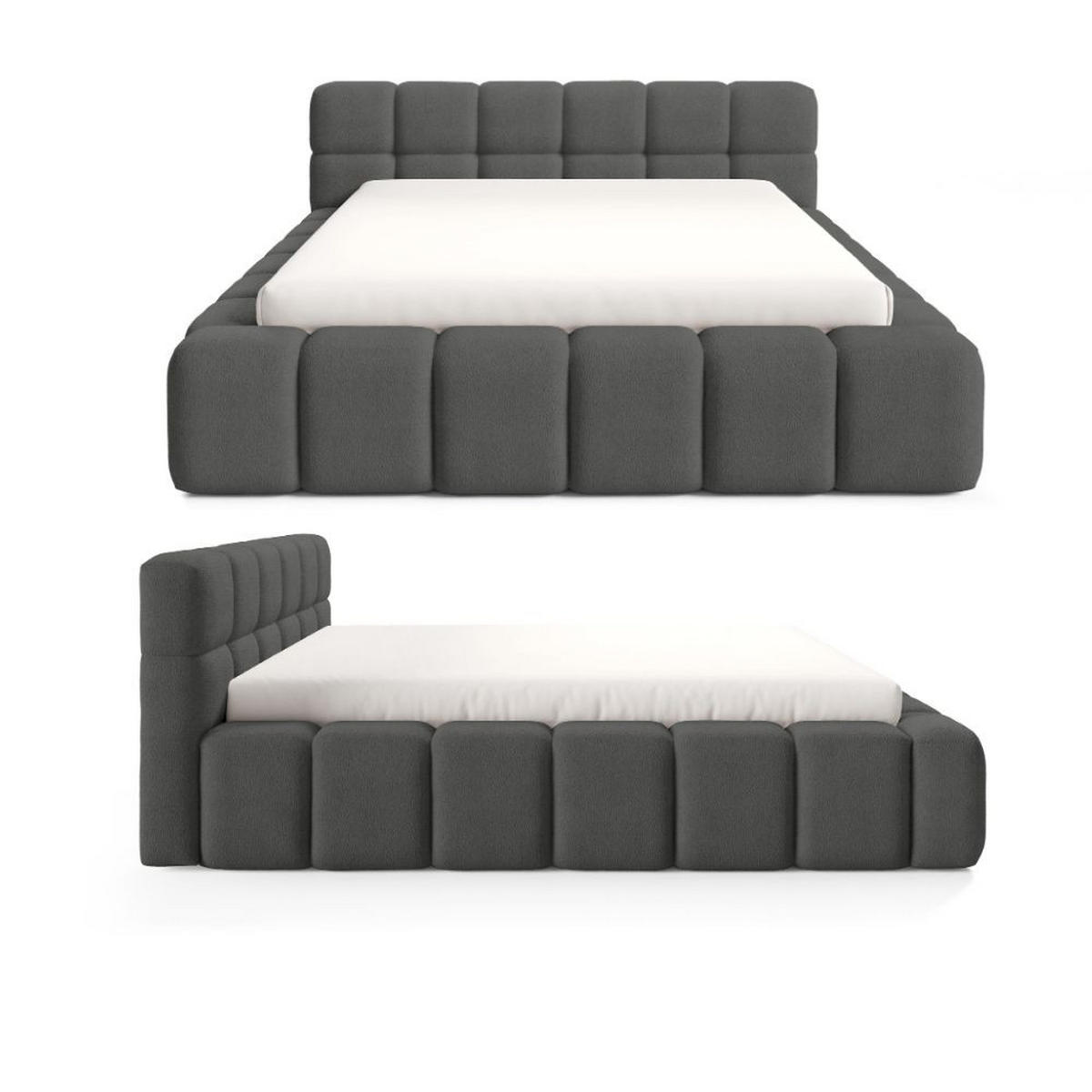 POLSTERBETT NUBO PREMIUM 140x200 cm mit Bettkasten – Stoff QUELLE 92 - Dunkelgrau, Holz (140/200cm) - Dekori_Interiors