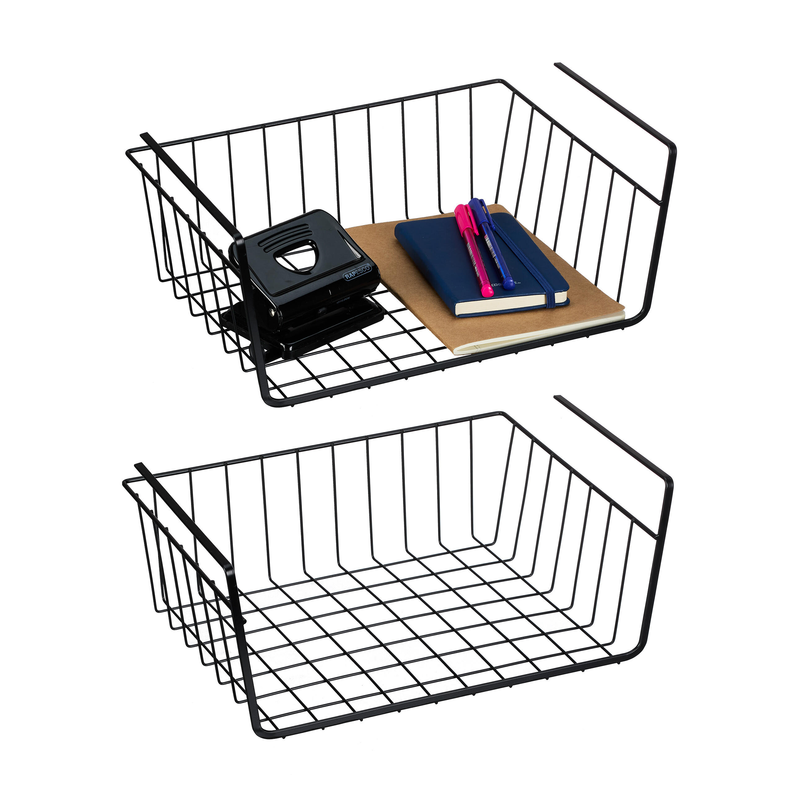2xUNTERREGALHÄNGEKORB - Schwarz, Metall (34/15/25.5cm) - Relaxdays