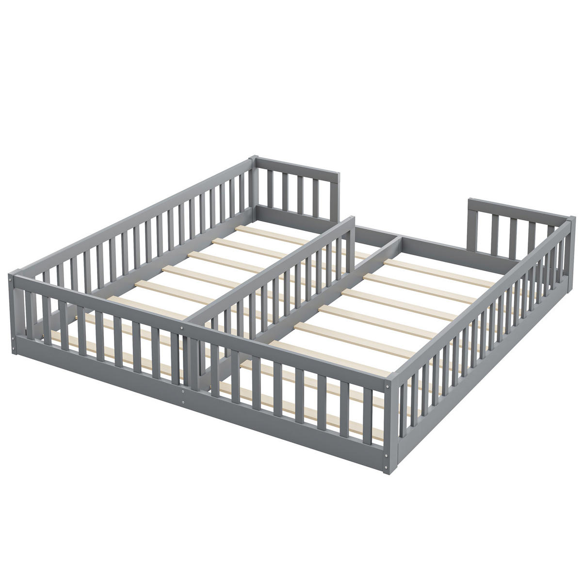 KINDERBETT aus Kiefernholz und MDF 90x200 cm Grau mit Sicherheitsgitter und Lattenrost für 2 Kinder - Grau, Holzwerkstoff (90/200cm) - Modfu