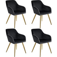 ESSZIMMERSTUHL 4er Set Marilyn 58 x 62 x 82 cm schwarz/gold - Goldfarben/Schwarz, Textil (58/82/62cm) - tectake