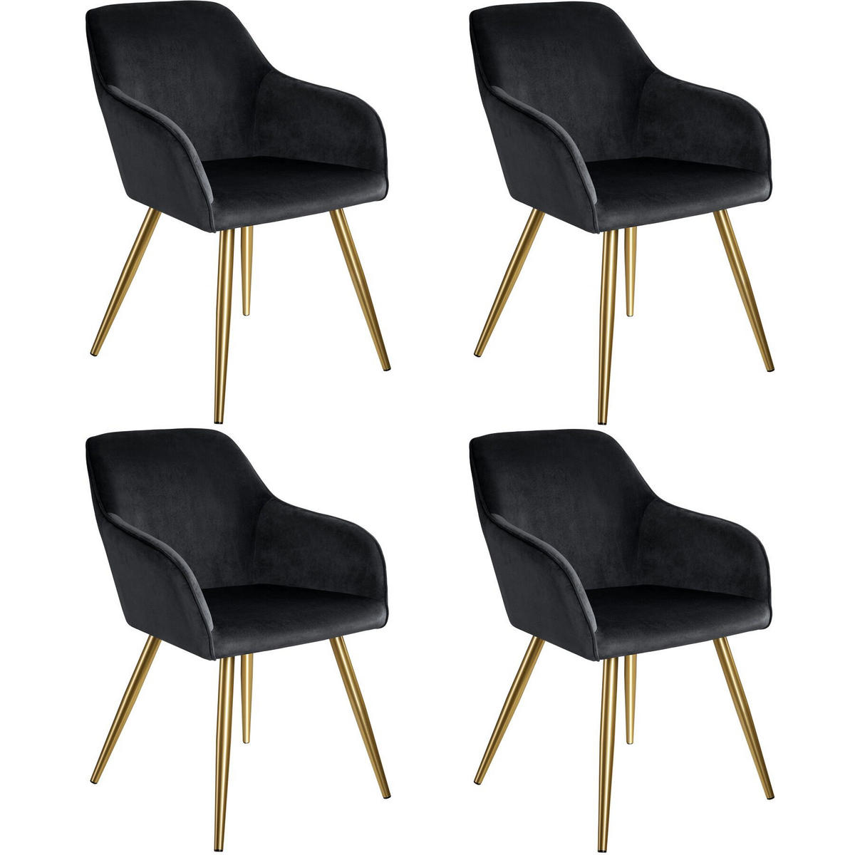 ESSZIMMERSTUHL 4er Set Marilyn 58 x 62 x 82 cm schwarz/gold - Goldfarben/Schwarz, Textil (58/82/62cm) - tectake