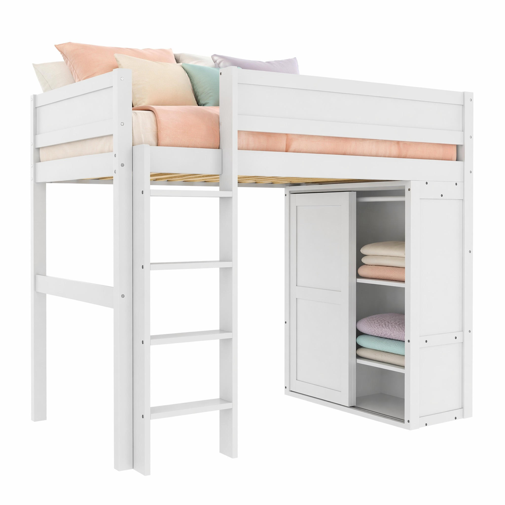 HOCHBETT 90/200 cm in Weiß Kinderbett mit Kleiderschrank und Staufach aus Kiefernholz - Weiß, Holz (90/200cm) - STILVORA