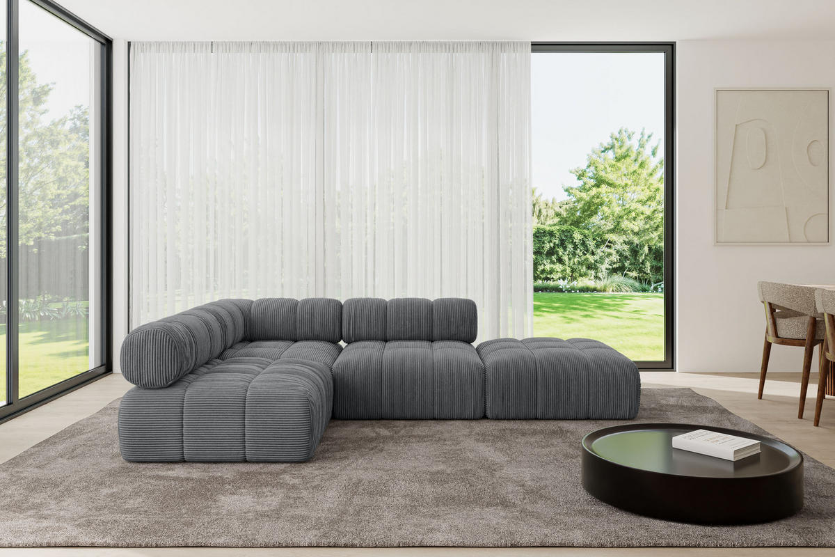 ECKSOFA modulares Sofa Favio-L1 - 285x190x70 cm Dunkelgrau Cord - Dunkelgrau, Holzwerkstoff/Textil (285/190cm) - ALTDECOR