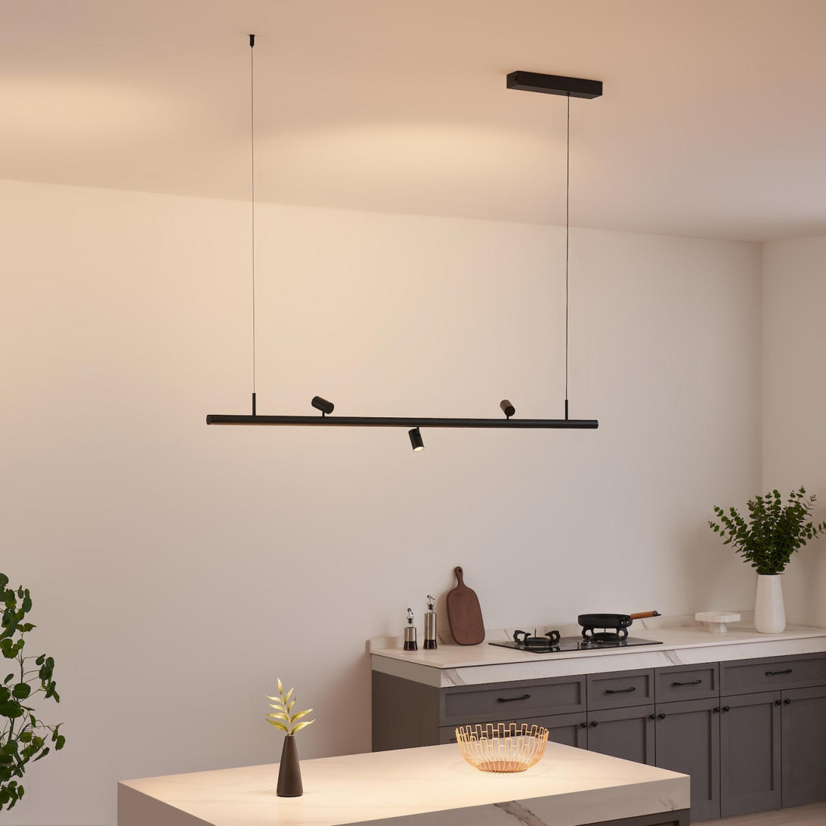 PENDELLEUCHTE MIT SPOTSTRAHLERN Lyne, Schwarz, 125cm - Schwarz, Metall (125/125/8.5cm) - KOSILUM